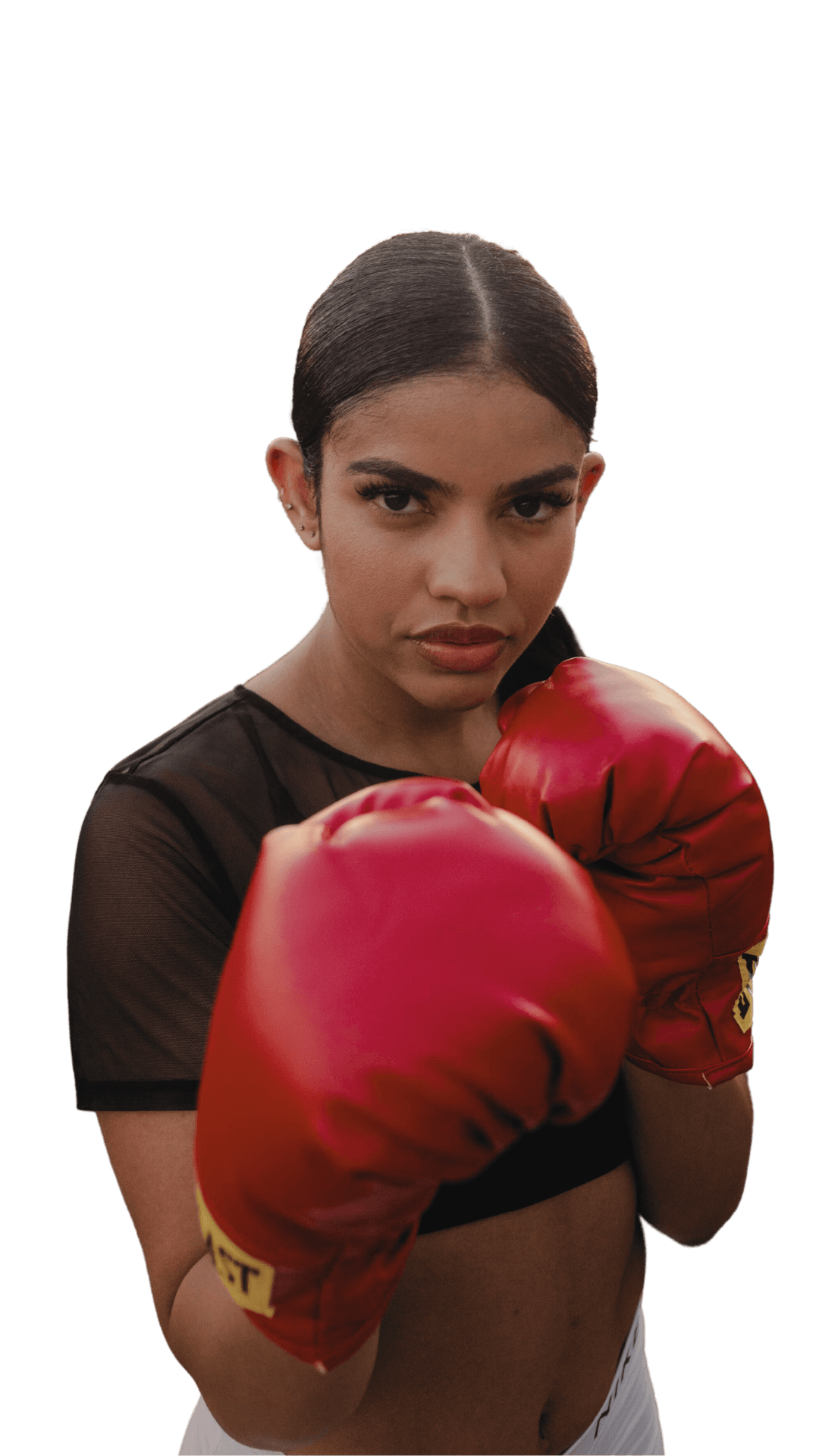 Femme boxer wearing red gloves