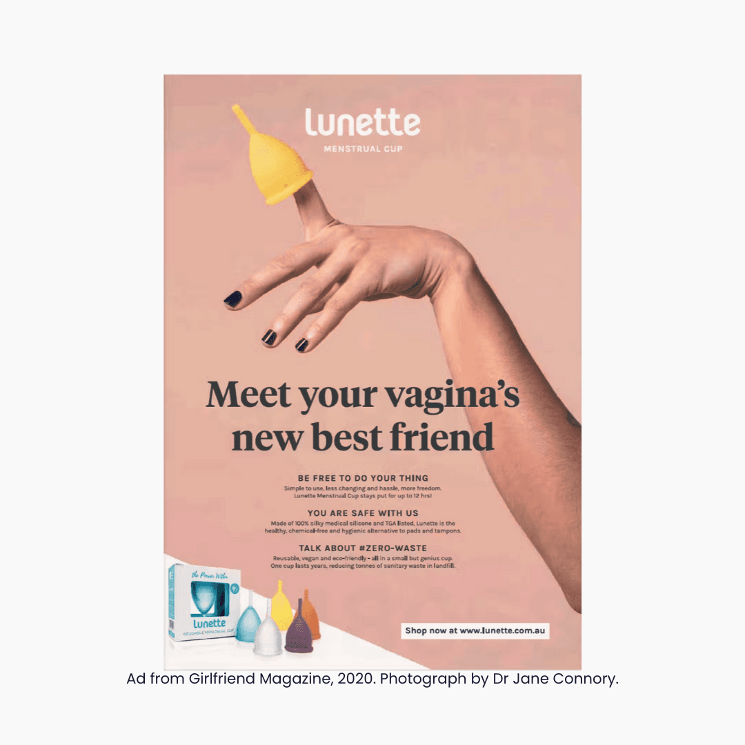 Ad from Girlfriend Magazine, 2020. Photograph by Dr Jane Connory.